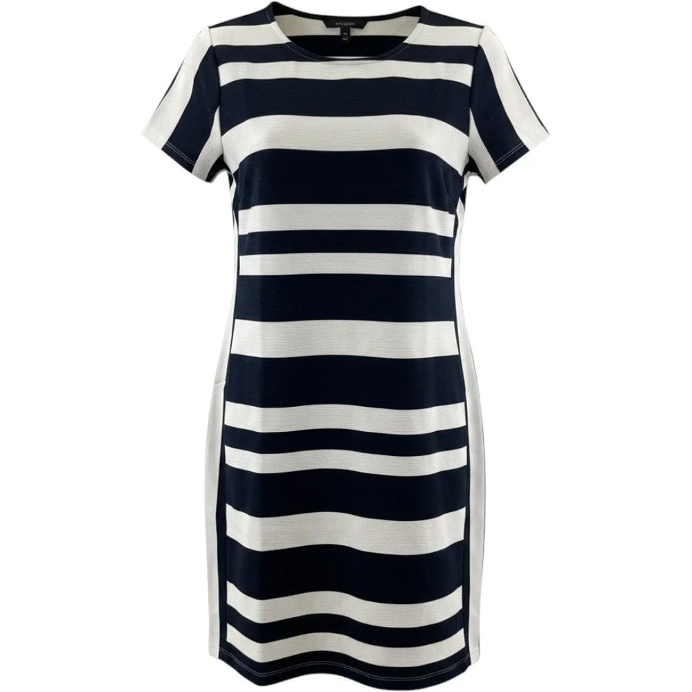 J.Crew Navy Blue White Striped Sheath Dress Womens Size 8 Sample NEW